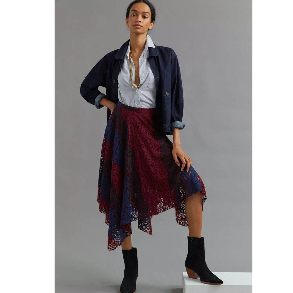 New Anthropologie Sachin & Babi Lace Handkerchief Midi Skirt $190 SIZE 0